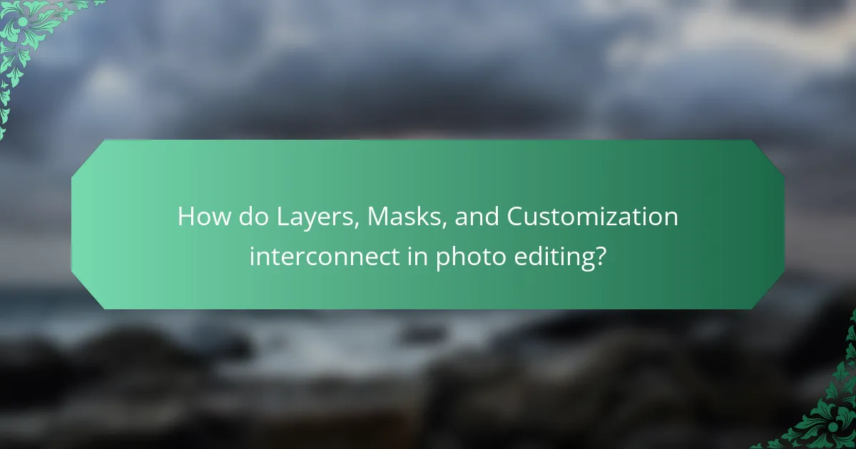 How do Layers, Masks, and Customization interconnect in photo editing?