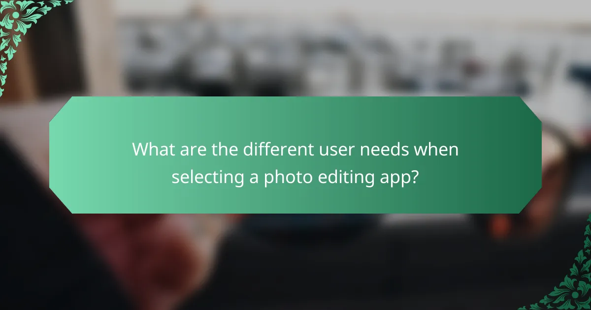 What are the different user needs when selecting a photo editing app?