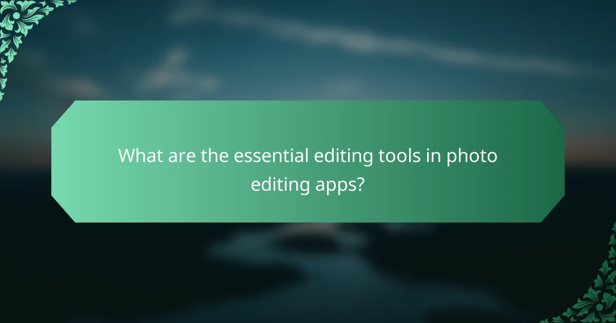 What are the essential editing tools in photo editing apps?
